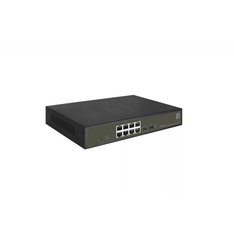 LevelOne Hilbert GES-2110P 10 prievadų Gigabit PoE Smart Lite jungiklis, 8 PoE išėjimai, 2 x Gigabit SFP, 802.3at/af PoE, 130W PoE galios biudžetas
