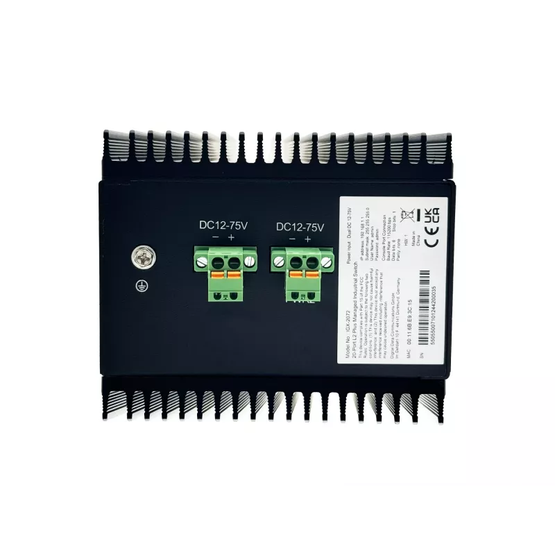 LevelOne IGX-2072 20 prievadų L2+ valdomas pramoninis jungiklis, 8 x 1GbE RJ45, 8 x 1GbE SFP, 4 x 1/2.5/10GbE SFP+, DIN bėgelis, -40°C iki 80°C