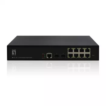 LevelOne KILBY 10-Port L2 valdomas Gigabit Ethernet jungiklis, 2x SFP, 8x RJ45, stelažinis montavimas