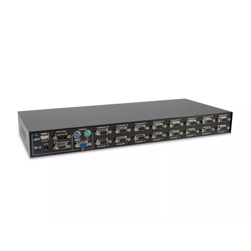 LevelOne KVM-3216 16 prievadų PS/2-USB VGA KVM jungiklis, 2048 x 1536 pikseliai, montavimas į stelažą, 1U, juoda