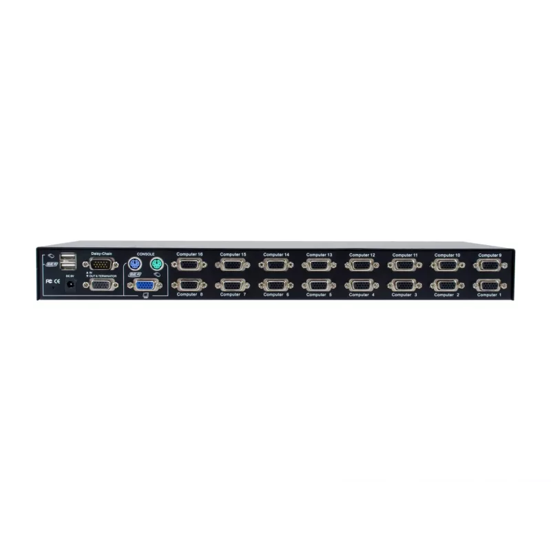LevelOne KVM-3216 16 prievadų PS/2-USB VGA KVM jungiklis, 2048 x 1536 pikseliai, montavimas į stelažą, 1U, juoda