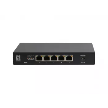 5 prievadų nevaldomas 2,5G eterneto jungiklis LEVELONE GEU-0525 — 5× 2,5G RJ-45, nevaldomas, 25 Gbit/s perjungimas, montuojamas ant sienos