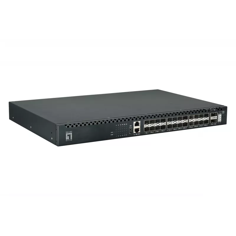 LevelOne XQS-3126 26 prievadų L3 valdomas TOR šviesolaidinis jungiklis, 24x 1/10GbE SFP+, 2x 40/100GbE QSFP28, karštai keičiamas perteklinis maitinimas