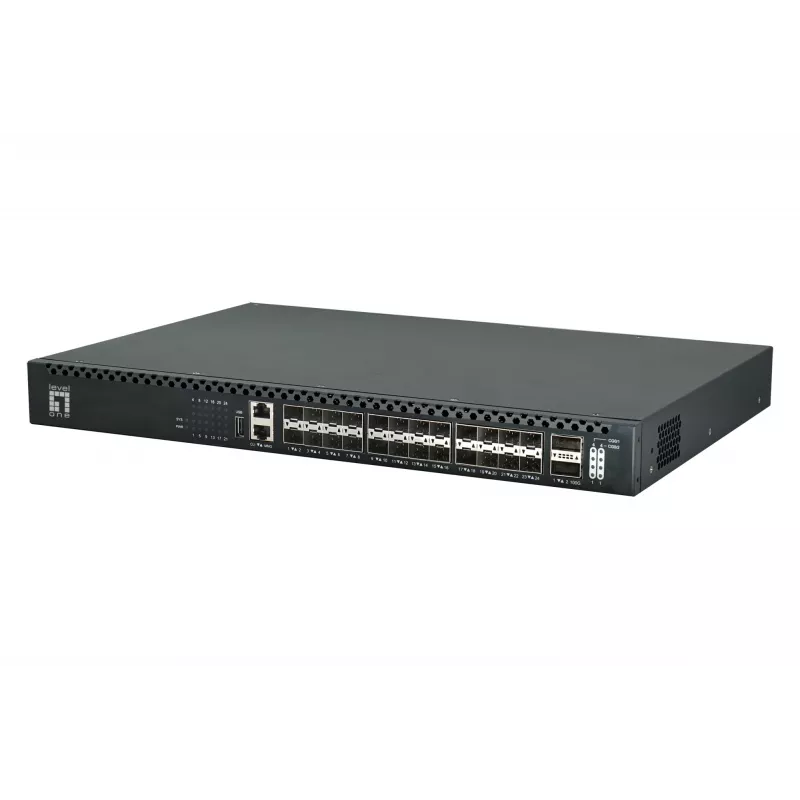 LevelOne XQS-3126 26 prievadų L3 valdomas TOR šviesolaidinis jungiklis, 24x 1/10GbE SFP+, 2x 40/100GbE QSFP28, karštai keičiamas perteklinis maitinimas