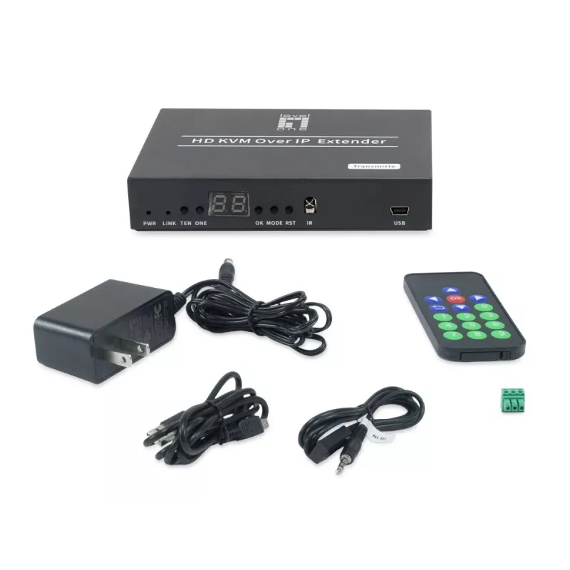 AV siųstuvas LEVELONE HVE-6701T – HDMI 1.3b, iki 1920×1080, Cat5e/Cat6/Cat7, Mini‑USB, 12V DC