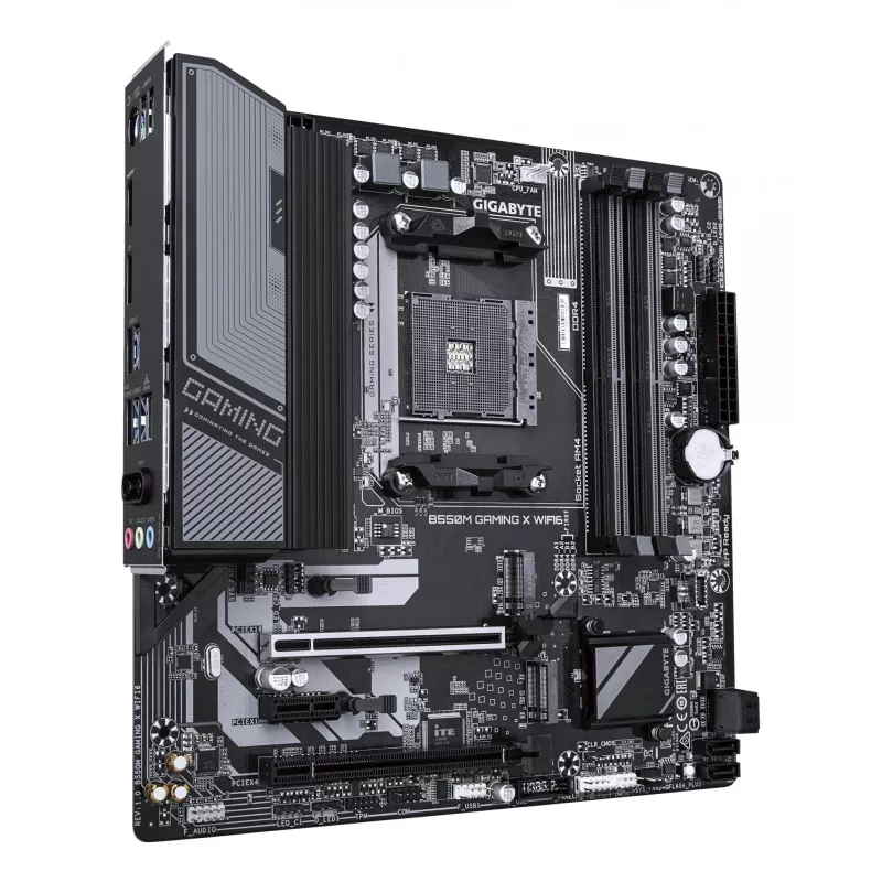 GIGABYTE B550M GAMING X WIFI6 pagrindinė plokštė – AMD Ryzen 5000, 5+3 fazių VRM, iki 3200MHz DDR4, PCIe 4.0 + PCIe 3.0 M.2, Wi-Fi 6, 1GbE LAN, USB 3.2 Gen 1
