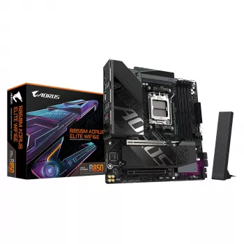 GIGABYTE B850M AORUS ELITE WIFI6E pagrindinė plokštė – AMD Ryzen 9000 serijos procesoriams, 12+2+2 fazių skaitmeninis VRM, iki 8200MHz DDR5 (OC), 1xPCIe 5.0 + 1xPCIe 4.0 M.2, WIFI 6E, 2.5GbE LAN, USB 3.2 Gen 2