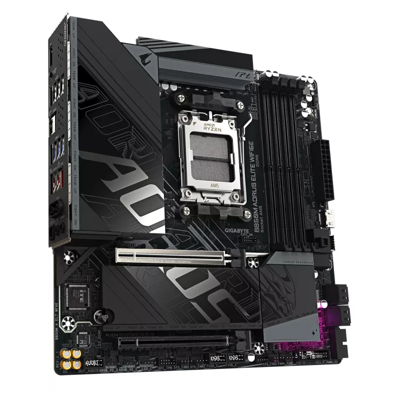 GIGABYTE B850M AORUS ELITE WIFI6E pagrindinė plokštė – AMD Ryzen 9000 serijos procesoriams, 12+2+2 fazių skaitmeninis VRM, iki 8200MHz DDR5 (OC), 1xPCIe 5.0 + 1xPCIe 4.0 M.2, WIFI 6E, 2.5GbE LAN, USB 3.2 Gen 2
