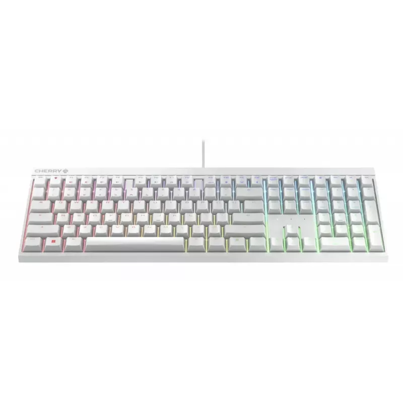 Mechaninė žaidimų klaviatūra Cherry MX 2.0S — pilnas dydis (100%), QWERTZ vokiškas išdėstymas, RGB apšvietimas, USB, balta