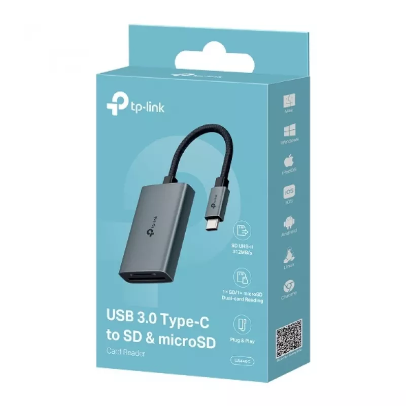 TP-Link UA440C kortelių skaitytuvas USB 3.2 Gen 1 (3.1 Gen 1) Type-C pilka