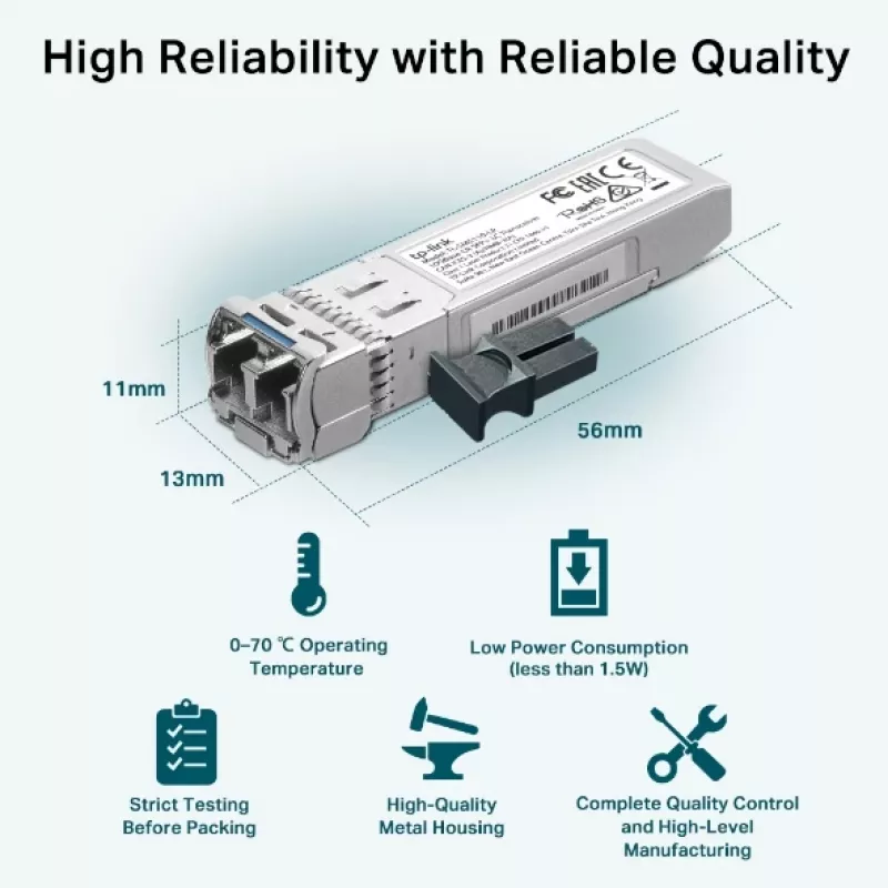 TP-Link SM5110-LR tinklo siųstuvas-imtuvas SFP+ šviesolaidinis 10 Gbit/s 1310 nm