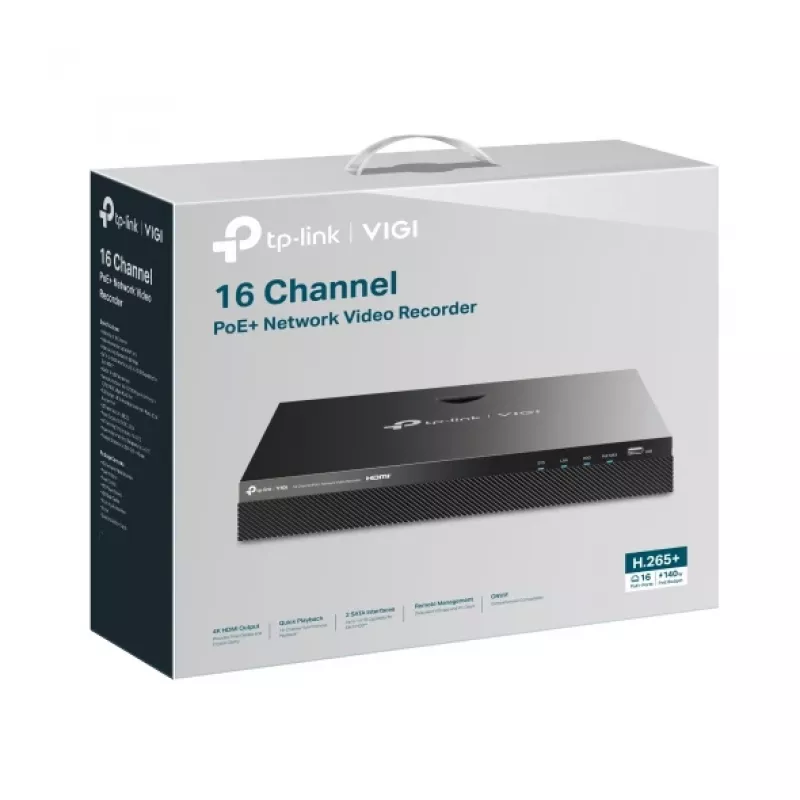 Tinklinis vaizdo registratorius TP-Link VIGI 16 kanalų PoE+, 4 TB kietasis diskas, 16× 3840×2160 įėjimas, 30W PoE vienam prievadui