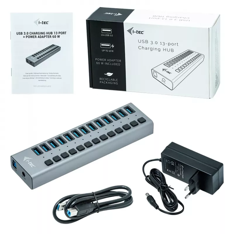 i-tec USB 3.0 įkrovimo stotelė 13 prievadų + 60 W maitinimo adapteris
