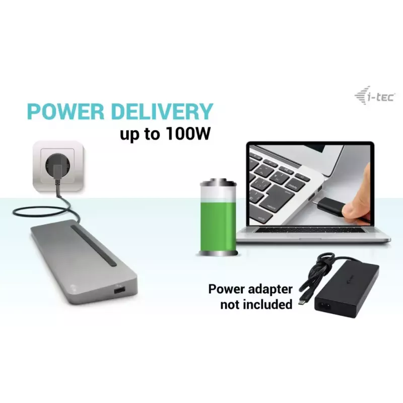 i-tec USB-C Metal Ergonomic 3x 4K Doko stotelė su 100 W maitinimo tiekimu