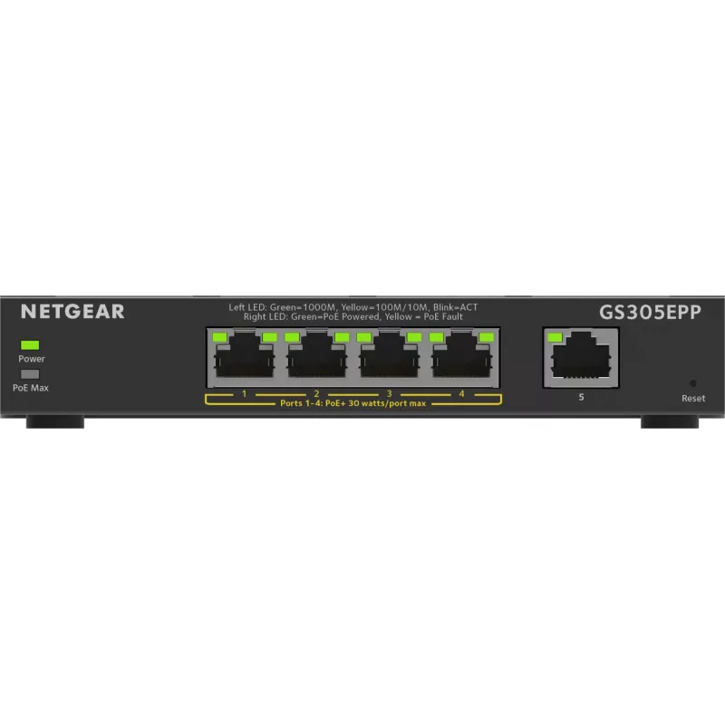 NETGEAR GS305EPP 5 prievadų Gigabit Ethernet valdomas jungiklis su PoE