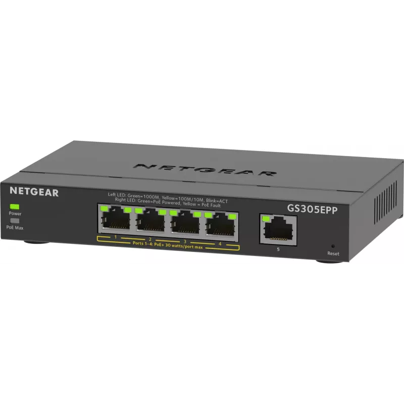 NETGEAR GS305EPP 5 prievadų Gigabit Ethernet valdomas jungiklis su PoE