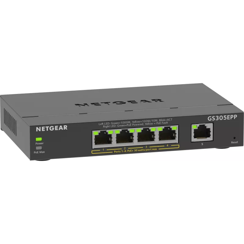 NETGEAR GS305EPP 5 prievadų Gigabit Ethernet valdomas jungiklis su PoE