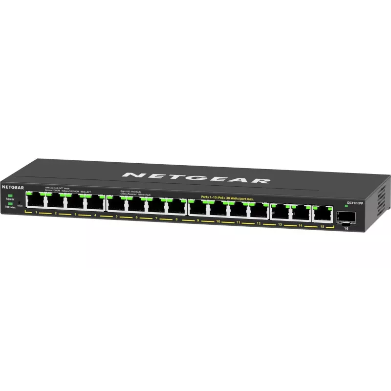 Valdomas tinklo jungiklis NETGEAR GS316EPP 16 prievadų PoE+ Gigabit Ethernet