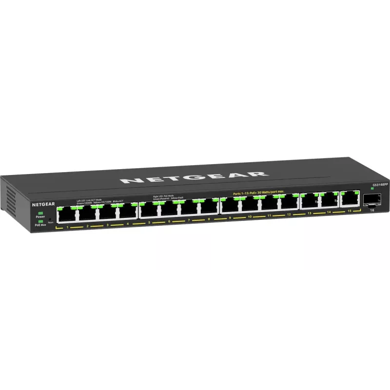 Valdomas tinklo jungiklis NETGEAR GS316EPP 16 prievadų PoE+ Gigabit Ethernet