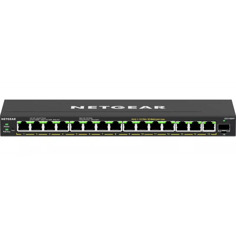 Valdomas tinklo jungiklis NETGEAR GS316EPP 16 prievadų PoE+ Gigabit Ethernet