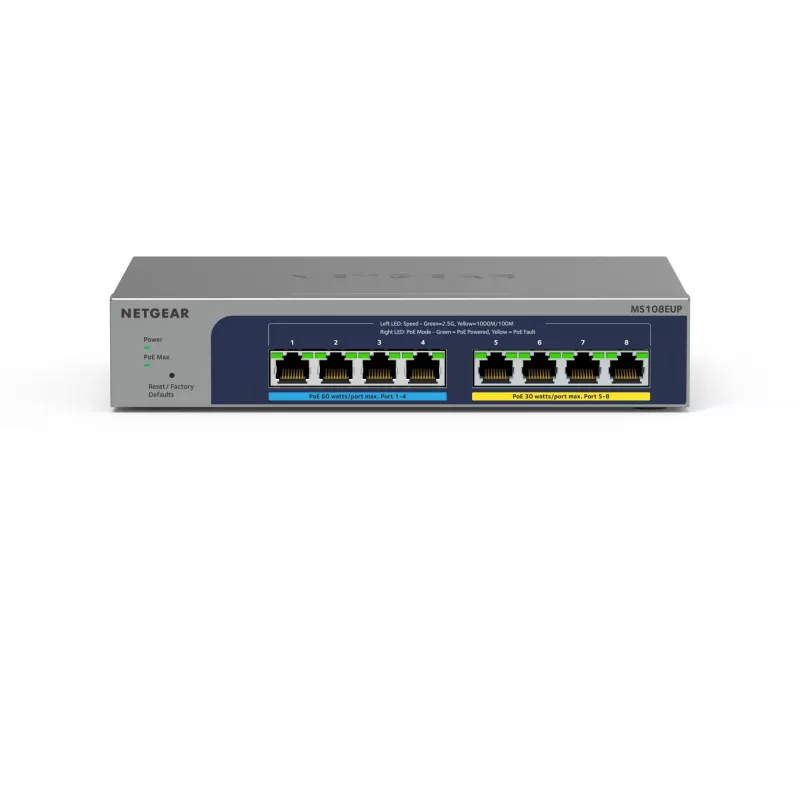 NETGEAR 8 prievadų Ultra60 PoE++ Multi-Gigabit (2.5G) Ethernet Plus jungiklis valdomas L2/L3, pilka