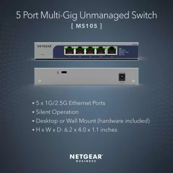 NETGEAR MS105-100EUS tinklo jungiklis Nevaldomas 2.5G Ethernet (100/1000/2500) Power over Ethernet (PoE) 1U