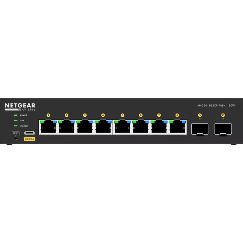 Valdomas tinklo jungiklis NETGEAR GSM4210PX 8x1G PoE+ 220W 2xSFP+