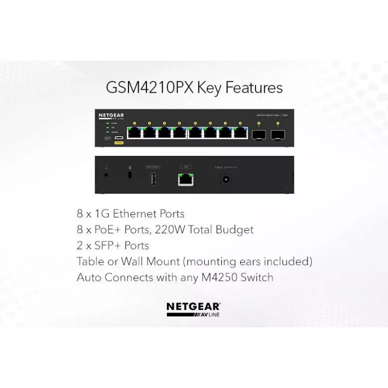 Valdomas tinklo jungiklis NETGEAR GSM4210PX 8x1G PoE+ 220W 2xSFP+