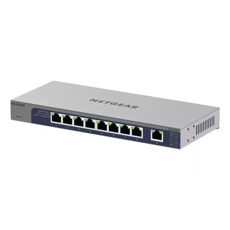 NETGEAR GS108MX-100EUS tinklo jungiklis, nevaldomas L2, Gigabit Ethernet (10/100/1000), stalinis / montuojamas ant sienos