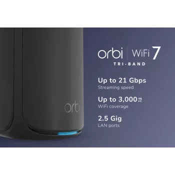 NETGEAR ORBI 870 RBE870B Wi-Fi 7 triju juostų (2,4 GHz / 5 GHz / 6 GHz) juodas vidinis palydovas