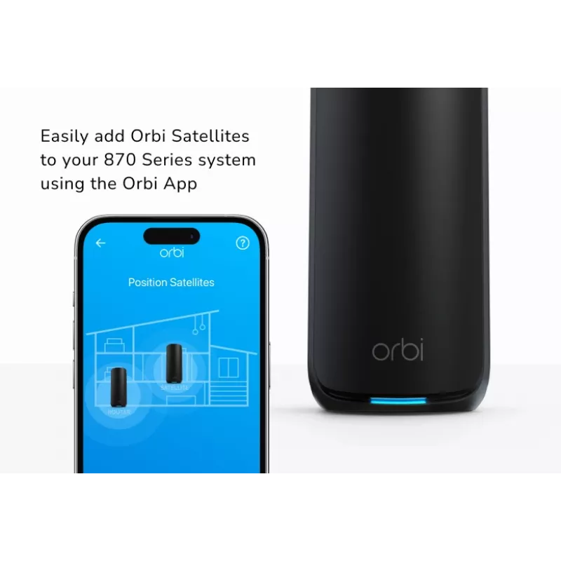 NETGEAR ORBI 870 RBE870B Wi-Fi 7 triju juostų (2,4 GHz / 5 GHz / 6 GHz) juodas vidinis palydovas