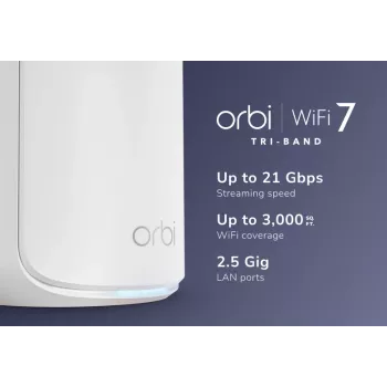 NETGEAR Orbi 870 palydovas – Wi-Fi 7 trijuostis (2,4 GHz / 5 GHz / 6 GHz) baltas, vidinės antenos