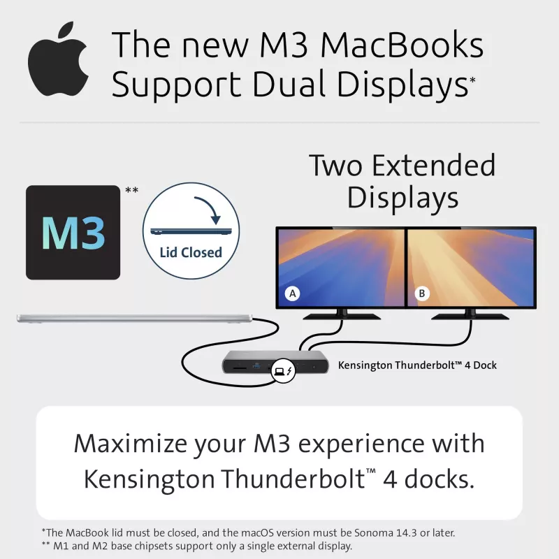Kensington SD5760T Thunderbolt 4 dvigubas 4K dokų stotelė su 96W galios tiekimu