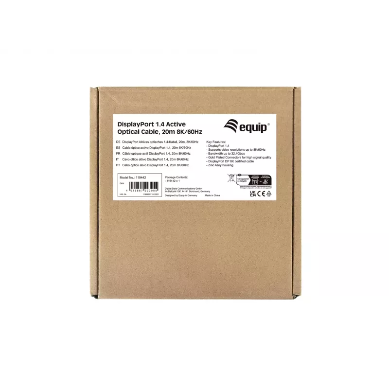 Equip DisplayPort 1.4 aktyvus optinis kabelis, 20 m, 8K/60 Hz