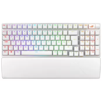 Belaidė žaidimų klaviatūra ASUS ROG Strix Scope II 96 Wireless, USB + RF belaidis + Bluetooth, QWERTZ, vokiškas, balta