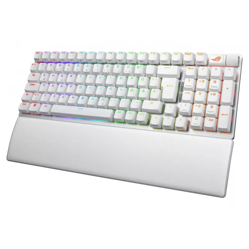 Belaidė žaidimų klaviatūra ASUS ROG Strix Scope II 96 Wireless, USB + RF belaidis + Bluetooth, QWERTZ, vokiškas, balta
