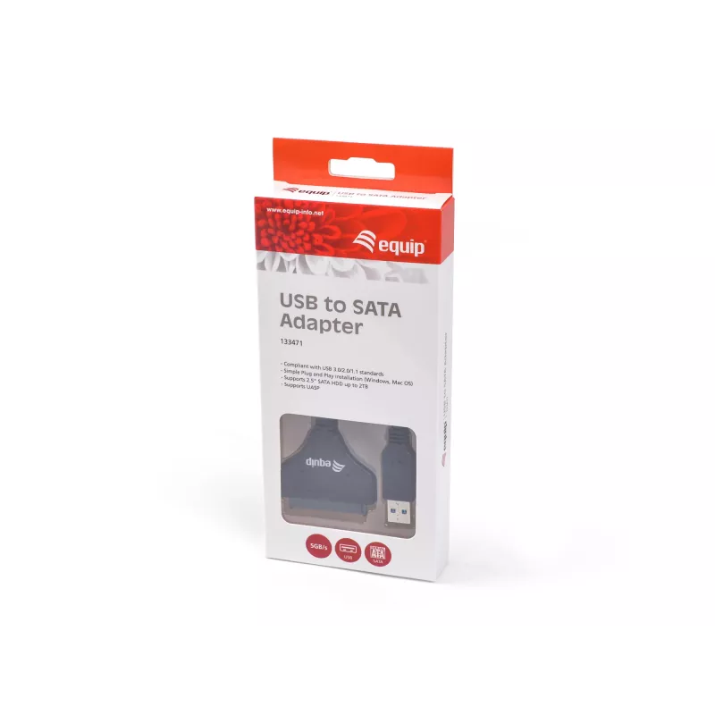 Equip USB 3.0 į SATA adapteris, juodas, 5 Gbit/s, CE, 50 mm, 9.5 mm, 550 mm