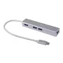 Equip USB-C į 3 prievadų USB 3.0 šakotuvas su Gigabit eterneto adapteriu, USB 3.2 Gen 1 (3.1 Gen 1) Type-C, sidabrinis, aliuminis