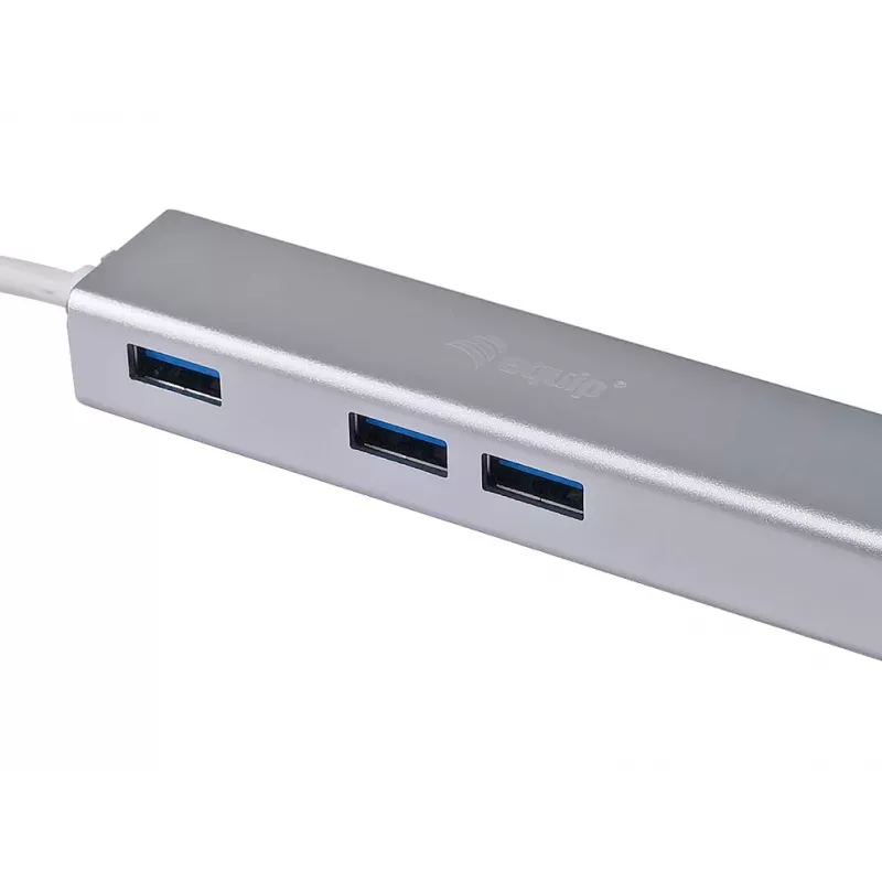 Equip USB-C į 3 prievadų USB 3.0 šakotuvas su Gigabit eterneto adapteriu, USB 3.2 Gen 1 (3.1 Gen 1) Type-C, sidabrinis, aliuminis