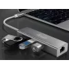 Equip USB-C į 3 prievadų USB 3.0 šakotuvas su Gigabit eterneto adapteriu, USB 3.2 Gen 1 (3.1 Gen 1) Type-C, sidabrinis, aliuminis
