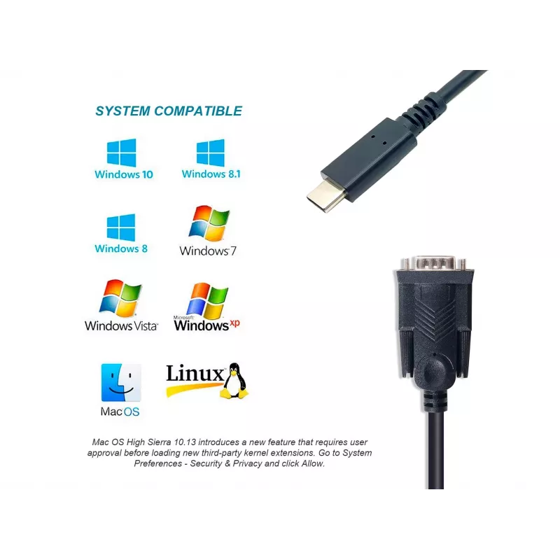 Equip USB-C į Serial DB9 laidas, vyriškas/vyriškas, 1,5 m, juodas