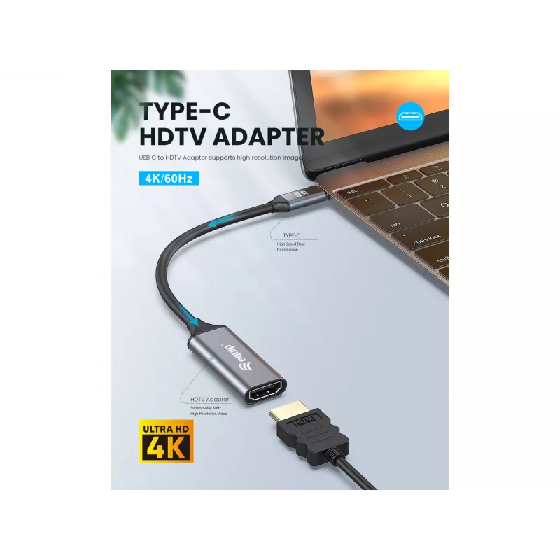 Equip USB-C į HDMI 2.0 adapteris, 4K/60Hz, 0,15 m