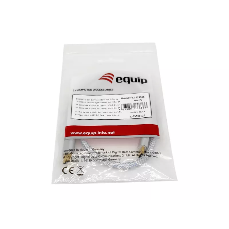 Equip USB 3.2 Gen 2 C į C laidas, vyriškas/vyriškas, 2,0 m, 5A, PD 100W, 4K/60Hz, 10Gbps