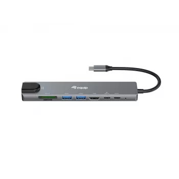 Equip USB-C 8 viename universalus adapteris, laidinis, USB Type-C, 100 W, 1000 Mbit/s, 1000BASE-T, IEEE 802.3ab