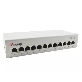 Equip 12 prievadų Cat.6 stalinis pataisų skydelis, šviesiai pilkas, 10/100/1000Base-T(X), Gigabit Ethernet, 1000 Mbit/s, RJ-45, Cat6, 1U