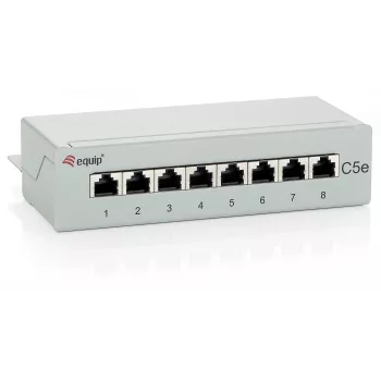 Equip 8 prievadų Cat.5e stalinis pataisų skydelis, šviesiai pilkas, RJ-45, auksiniai kontaktai, Cat5e, pilka, ANSI/TIA/EIA 568, -40 - 80 °C