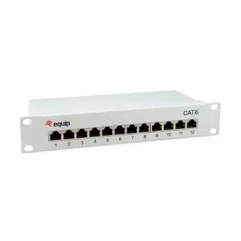 Equip 12 prievadų Cat.6 ekranuotas skirstomasis skydas, šviesiai pilkas, Gigabit Ethernet, 1000 Mbit/s, RJ-45, Cat6, Cat6e, 1U, pilkas