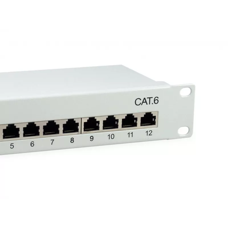 Equip 12 prievadų Cat.6 ekranuotas skirstomasis skydas, šviesiai pilkas, Gigabit Ethernet, 1000 Mbit/s, RJ-45, Cat6, Cat6e, 1U, pilkas