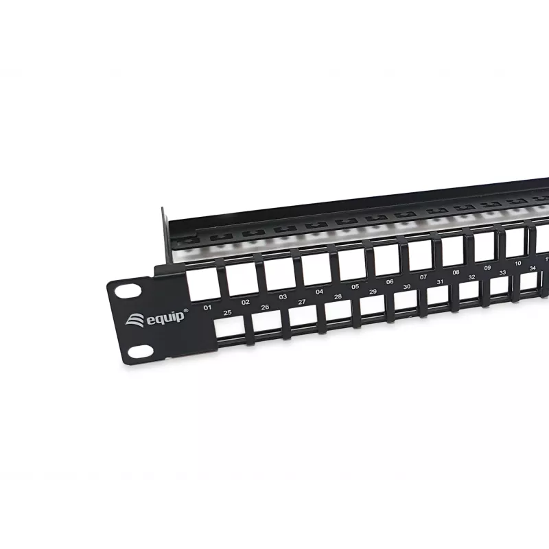 Equip 48-Port Keystone Cat.6 Neekranuotas Pataisymo Skydas, Juodas, RJ-45, Cat6, 1U, Plienas, REACH, RoHS