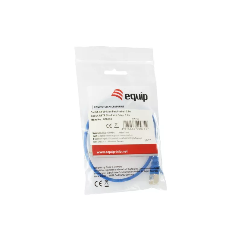 Tinklo laidas Equip Cat.6A F/FTP Slim Patch RJ-45 0,5m mėlynas